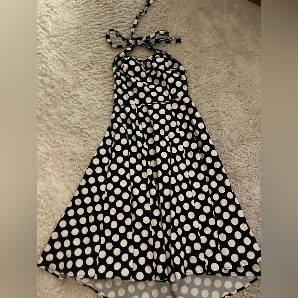 NWT Anni CoCo Women’s Black and White Polka Dot Halter Dress Sz Small